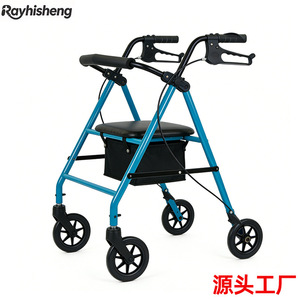 Rayhisheng Four-Wheeled <b>Walker</b> Light Blue Aluminum Alloy Foldable With Seat For <b>Elderly</b> Outdoor Use - Product Image 3