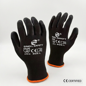 Gants de travail robustes en <span class=keywords><strong>polyester</strong></span> noir enduit de PU, respirants, flexibles, antidérapants, conformes CE, pour la construction, vente en gros - Product Image 1