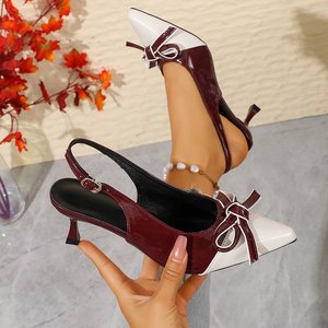 T925 Chaussures à talons hauts rouge bordeaux très vendues pour l'exportation, nouvelles sandales sexy à bout pointu, talon fin et bouche peu profonde - Product Image 2