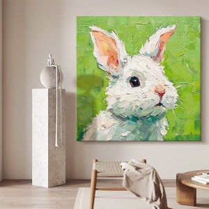 Hand Painted Oil Painting Bunny Cartoon <b>Art</b> 3D Visual Effect For Living Room Entryway Or Childrens Room No Frame Abstract Style - Product Image 2