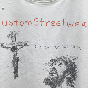 T-shirt Estiva da Uomo Bianca 100% Cotone a Maniche Corte Oversize con Stampa Grafica DTG Effetto Lavato Distressed Vestibilità Ampia Stile Hip Hop Eco-Friendly - Product Image 2
