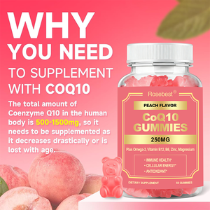 โรสเบสท์ ชูการ์ฟรี 250 มก. โคเอนไซม์ คิวเท็น กัมมี่ อาหารเสริม โคเอนไซม์ คิวเท็น ออร์แกนิค 100% และโอเมก้า 3 กัมมี่ เพื่อเพิ่มพลังงานเซลล์ - Product Image 4