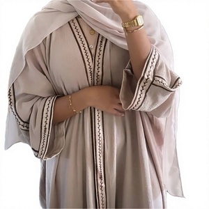 Loriya Venta al por Mayor, Último Modelo de Vestido Abaya Vintage Transpirable de Poliéster Antiarrugas, Estilo Dubái, para Mujeres Musulmanas, Abierto por Delante, para Adultos, Invierno - Product Image 2