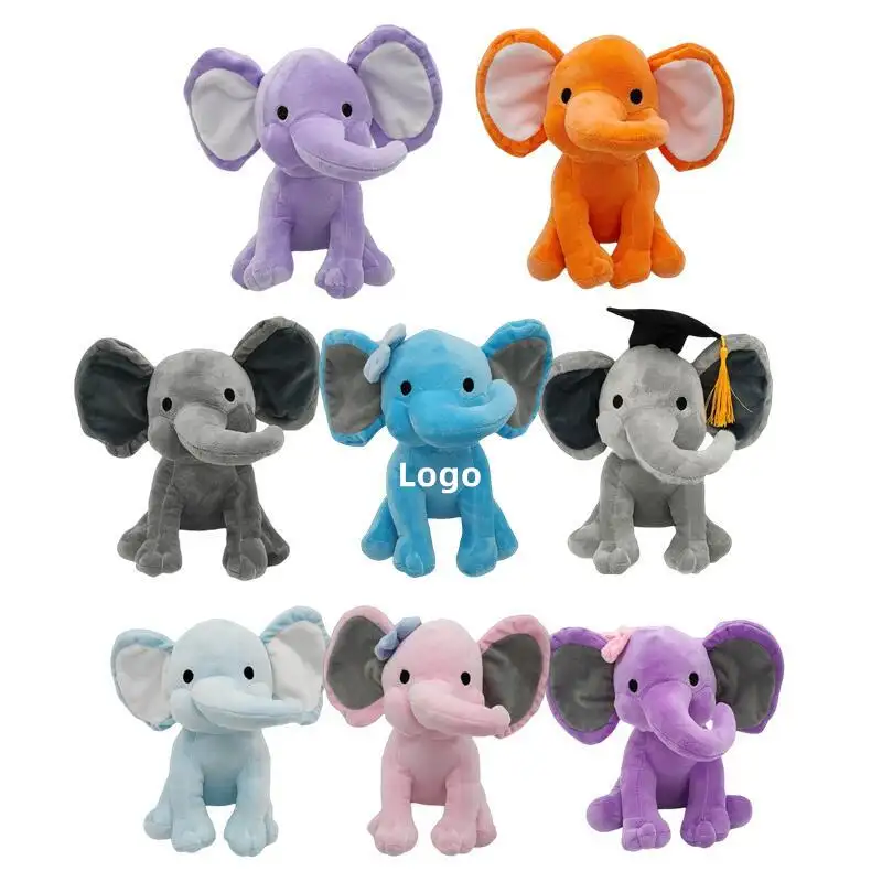 All'ingrosso regalo personalizzato promozionale per bambini e bambini, peluche morbidi, farciti, grandi orecchi, elefante, peluche, Logo personalizzato