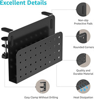 Organisateur de stockage latéral de bureau, sans perceuse sous le support d'ordinateur portable de bureau, pince sur l'étagère de bureau avec accessoires de panneau perforé