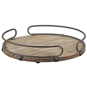 ขายร้อนตกแต่งไม้ถาดที่มีด้ามจับเหล็กและเคลือบสีดำสำหรับตกแต่งโต๊ะและตกแต่งบ้าน - Product Image 4