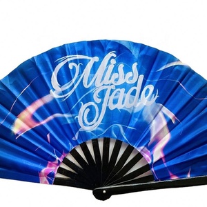 งานฝีมือจากไม้ไผ่คุณภาพสูงผ้าไนลอนพับได้พิมพ์ลายแบบกำหนดเองได้พัดมือรับประกันด้วยเทคนิคการเพ้นท์ - Product Image 1