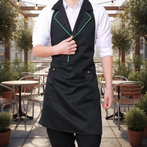 Delantal de Camarero Unisex de Manga Corta de Lona Vesbhusha Apruni, Uniformes con Logotipo Bordado, Poliéster/Algodón, para Restaurante y Bar - Product Image 1