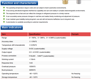 Sensore di Pressione ad Alta Precisione per Condizionatori d'Aria, Trasmettitore Analogico per Auto e HVAC, Trasduttore di Pressione per Refrigeratori - Product Image 4