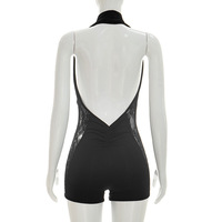 Combinaison moulante sans manches pour femme, col halter en V profond, patchwork de dentelle, dos nu, style club de nuit