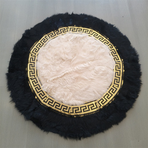 <span class=keywords><strong>Tapis</strong></span> <span class=keywords><strong>rond</strong></span> en peau <span class=keywords><strong>de</strong></span> mouton naturelle noir, <span class=keywords><strong>blanc</strong></span> et gris, fait main, lavable, à motif géométrique, à poils épais - Product Image 2