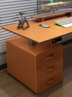 Bureau électrique intelligent avec cadre métallique et surface en cuir, double prise, pour bureau, e-sport, étude, poste de travail L56