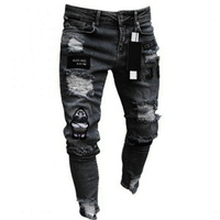 Nuevo Diseño: Jeans de Punto Rectos para Hombre, Largos, de Algodón, Tallas Grandes, Casuales, Ligeros, Cintura Media, Estampados, con Cierre de Botones