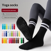 Chaussettes de sport en coton mi-mollet antidérapantes pour femmes, idéales pour le yoga, la danse, le Pilates et la gym
