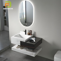 Meuble-lavabo mural sur mesure OEM avec vasque en pierre frittée flottante, comptoir en marbre et armoires de salle de bain avec miroir intelligent