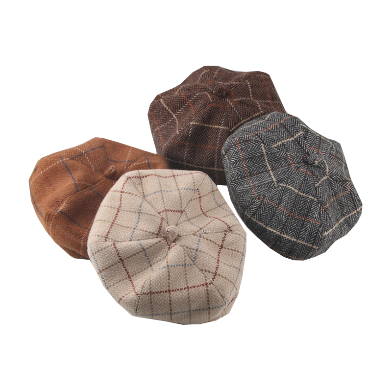 Детские осенне-зимние модные Восьмиугольные шапки художника, винтажные береты художника для малышей, шапка, шерстяной фетровый клетчатый Повседневный детский берет, шапка