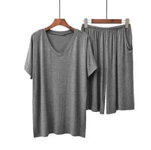 Pijama de manga corta con cuello en V para <span class=keywords><strong>hombre</strong></span>, ropa de dormir informal de <span class=keywords><strong>verano</strong></span> personalizada de 2 piezas, ropa de salón acogedora para el hogar, ropa de talla grande transpirable - Product Image 2