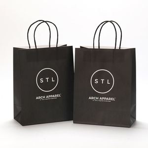Échantillon gratuit, prix de gros pour l'industrie, sac en papier kraft blanc avec impression couleur noire, impression de logo, avec poignée - Product Image 4