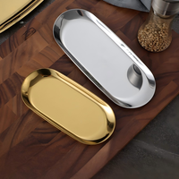Plateaux ovales en acier inoxydable - assiettes à dessert pour le thé de l'après-midi, plateaux pour serviettes, plateaux de rangement pour bijoux, plateaux de rangement effet miroir