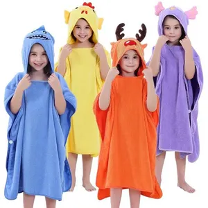 Động Vật Phim Hoạt Hình Thiết Kế Mới Đội Mũ Trùm Đầu Trẻ Em Mềm Trẻ Em Microfiber Áo Choàng Tắm Với Logo