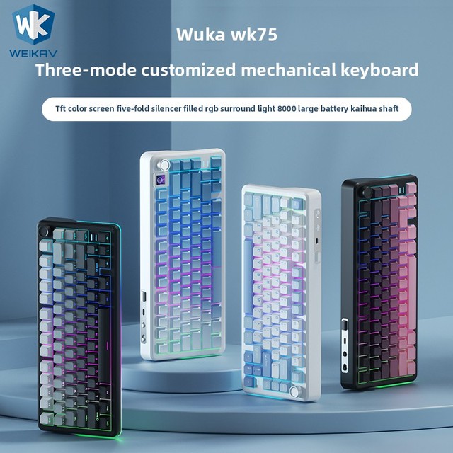WK75 New Factory Direct Tri-mode RGB LED 75% Mechanical Keyboard USB Type-C PBT Keycaps Kailh Red Switch Wireless PC Gaming