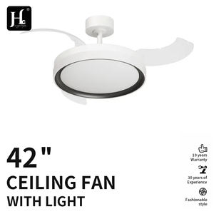 Ventilateur de plafond LED 36 pouces, corps métallique moderne avec abat-jour en acrylique, pales rétractables et pliables, télécommande pour la maison et le bureau - Product Image 3