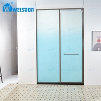 Porte de douche pivotante encadrée en verre de sécurité laminé 4mm+4mm en alliage d'aluminium marron café, facile à nettoyer, pour hôtel