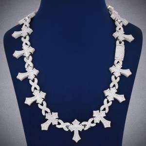 Cadena cubana de eslabones cruzados de 30 mm con moissanita VVS, plata 925, lujo, estilo hip hop, collar con incrustaciones de circonitas, regalo de boda para hombre - Product Image 5