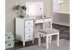 ชุดโต๊ะเครื่องแป้งแบบตั้งพื้น ไม้สน ชนิด MDF สไตล์อเมริกัน-เวียดนาม สีดำ พร้อมกระจกและเก้าอี้ สำหรับห้องนอน - Product Image 5