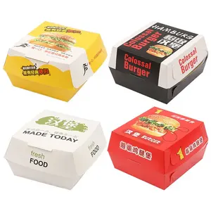 Gran oferta de cajas de papel desechables para alimentos, cartones para llevar para hamburguesas, pizza, patatas fritas