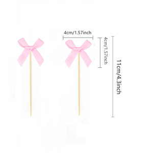 Bow Shaped Cake <b>Toppers</b> Fabric Decorations For <b>Birthday</b> Party Dessert Decor 8 Colors Wooden Stick - Product Image 3