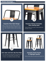 Tabouret de bar haut en métal de style industriel, siège en bois naturel, empilable pour l'extérieur, décoration LOFT, bars, cafés, hôtels, salle à manger, ergonomique