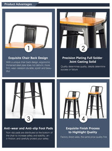 كرسي بار معدني عالي بتصميم صناعي مع مقعد خشبي طبيعي، قابل للتكديس للاستخدام الخارجي، ديكور لوفت، مناسب للبارات والمقاهي والفنادق والمطاعم، تصميم مريح - Product Image 3