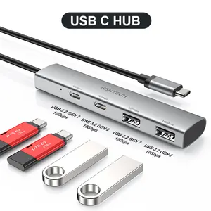 RSHTECH铝4端口USB集线器3.1高速多USB分离器适配器扩展坞4合1 USB C集线器，用于电脑附件