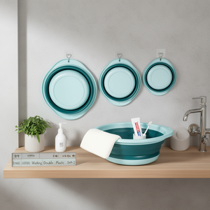 Lavabo pliant rond moyen Erpsl, double, en plastique bleu, 16593 S49-2 - Product Image 3