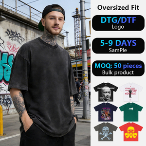 Fabricantes de ropa personalizan camisetas de hombre 100% algodón 230g, camisetas oversize con lavado ácido, camisetas gráficas vintage para hombre. - Product Image 1
