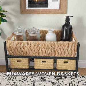 Modern Woven Storage <b>Basket</b> with Handle Water Hyacinth Wicker Organizer Space Saving <b>for</b> <b>Bathroom</b> Kitchen - Product Image 2