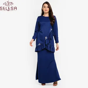 Islamitische Kleding 2020 Nieuwste Hot Dame Abaya Elegante Effen Kleur Maleisië Baju Kurung Lage Prijs Lange Mouwen Baju Kebaya Moderne