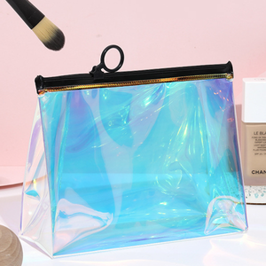 Custom PVC Holographic <b>Makeup</b> Pouch Fashionable Closure Type Cosmetic Zip Bag with Logo Plastic Zipper - Product Image 1