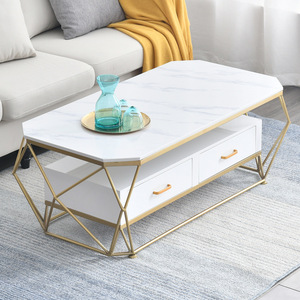 Mesa de Centro de Vidrio Extensible Giratoria de Lujo Moderna para Sala de Estar, Redonda, de Mármol, Dorada y Blanca - Product Image 2