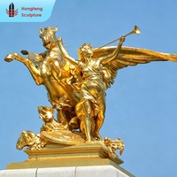 Statue d'art de jardin en plein air grandeur nature, célèbre sculpture classique antique en bronze coulé couleur or, ange ailé