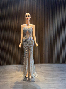 Elegante Vestido de Sirena sin Mangas para Mujer, Material de Seda, Vestido de Noche de Alta Gama con Pedrería para Fiesta - Product Image 3