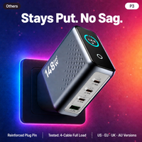 Chargeur GaN de bureau 148W avec affichage numérique, 4 ports PD3.1 QC4.0, charge ultra-rapide, certifié CE FCC RoHS pour OEM/ODM, logo personnalisé