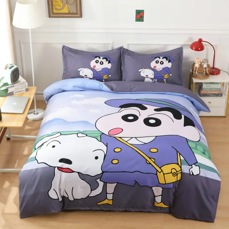 2023 Luxury new design home textile 3d Doraemon printed home bed sheet bedding set 4 pcs