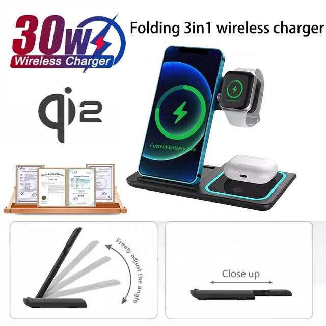 Qi2 Multifunctional 15W Fast Charger Portable Strong Magnetic 3 in 1 Wireless Charger Desktop for Iphones 15 Pro Max 16 14 13 12
