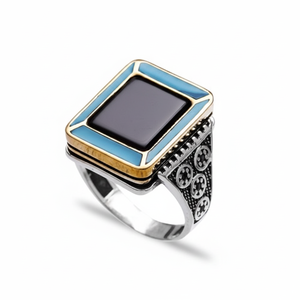 Rectangle Onyx Authentic <b>Men</b> <b>Ring</b> Wholesale Handmade Black Stone Zircon Best CZ 925 Sterling <b>Silver</b> Jewelry - Product Image 2