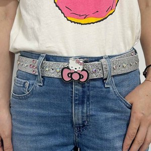 Cinturón Rosa Combinable con Diadema de Diamantes con Diseño de Cabeza de Gato KT, Accesorios de Mezclilla Estilo Y2K de las Spice Girls, Cinturones de Lujo para Mujer - Product Image 2