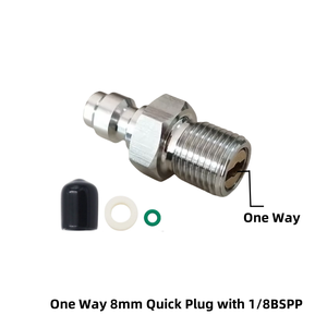Adaptador de Conexión Rápida para Llenado de CO2, Macho de 8mm con Roscas 1/8BSPP, 1/8NPT y M10*1 - Product Image 1