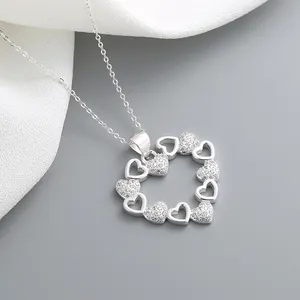 Wholesale S925 Sterling Silver Cz Aaa Zircon Diamond Necklace Fine Jewelry Heart-Shaped Pendant