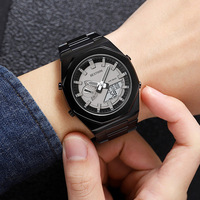 Montre à quartz pour homme de luxe à huit aiguilles Ana Digi à double affichage, résistante à l'eau 3BAR, bracelet en acier inoxydable lumineux LCD